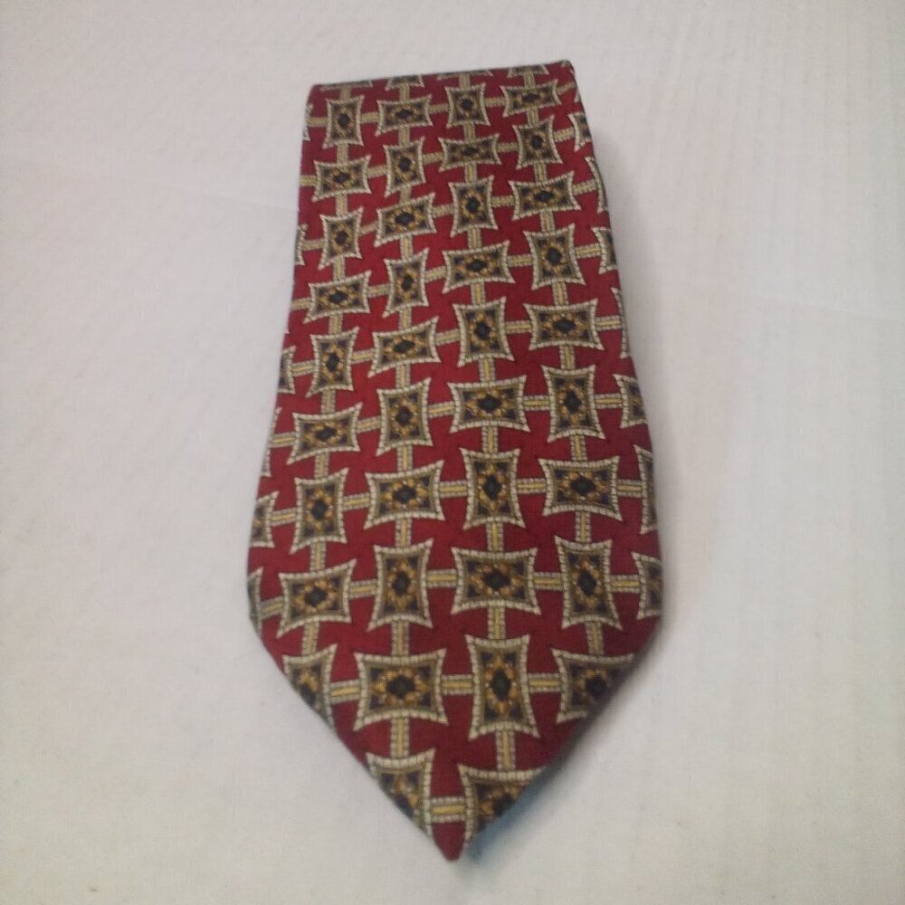 Geoffrey Beene Tie Necktie Men 100% Silk Pattern Red Gold Blue